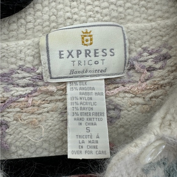 Express Tricot Handknitted Cardigan Sweater Silk Angora Pastels Women's Size S - Picture 2 of 6
